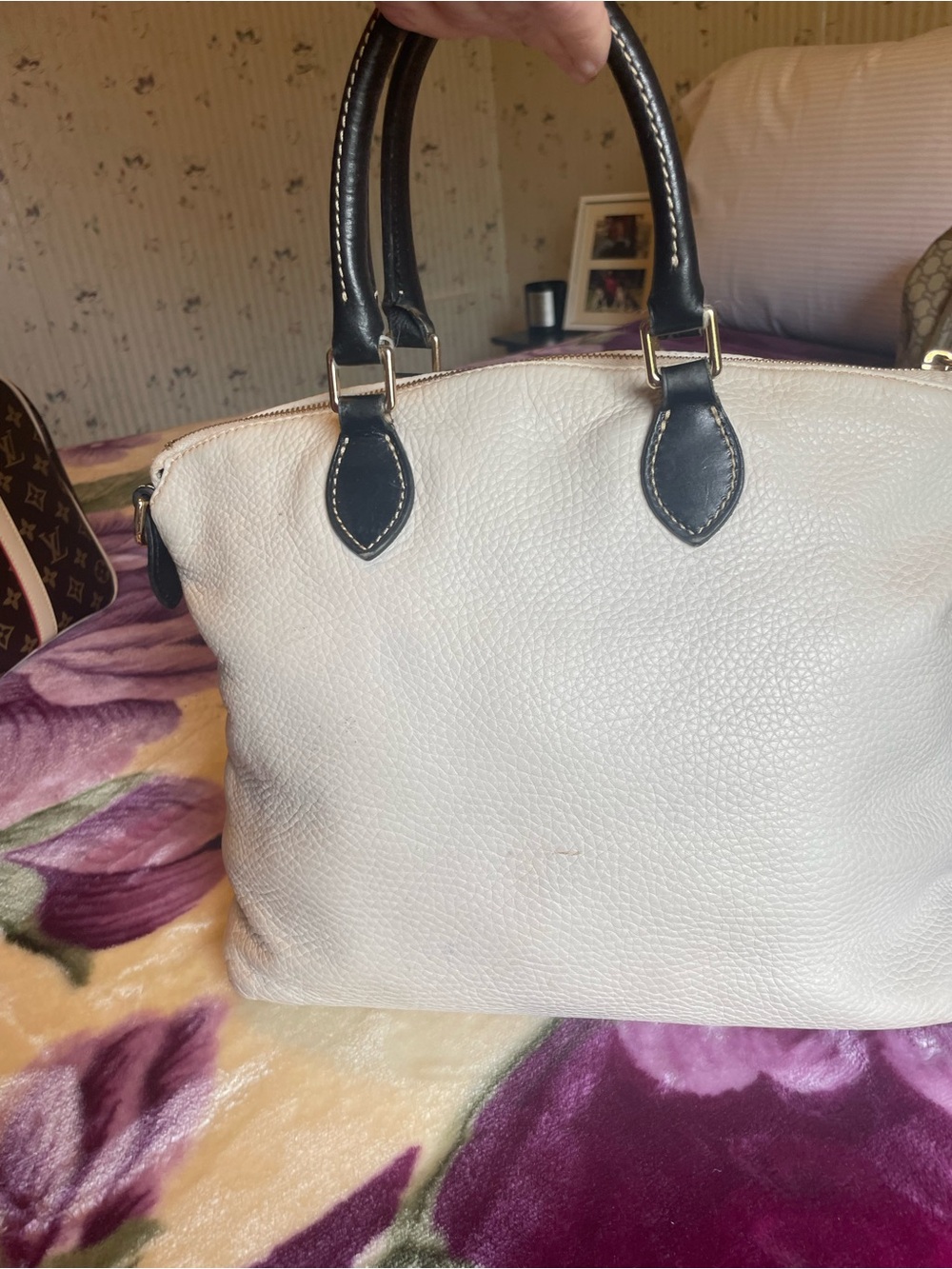Dooney & Bourke White Pebble Leather Tote with Black Trim - Picture 5 of 6